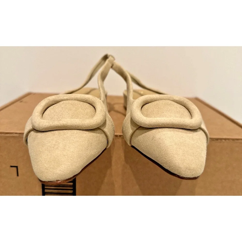 J.CREW Women Size 6 Faux-Suede Buckle Slingback Flats Light Khaki Pull On CR265